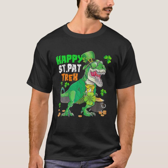Happy St Pat-Trex Dinosaur Saint Patrick Day Boys T-Shirt (Front)
