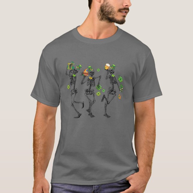 Happy St Patrick Day Dancing Skeleton Leprechauns T-Shirt (Front)