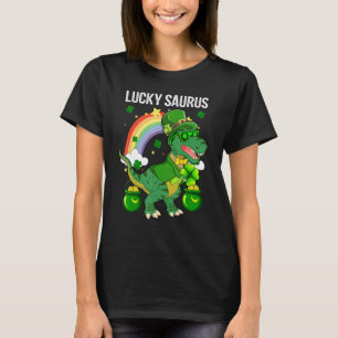 Happy St Patrick Day Lucky Cute Saurus With Rainbo T-Shirt
