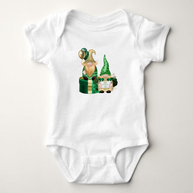 Happy St. Patrick Gnomes Baby Bodysuit (Front)