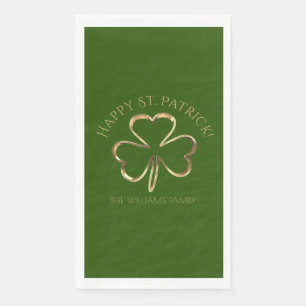 Happy St. Patrick Green and Gold Clover Shamrock Napkin