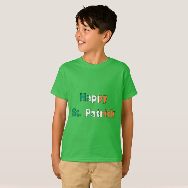 Happy St. Patrick Irish Flag Colours Typography T-Shirt (Front Full)