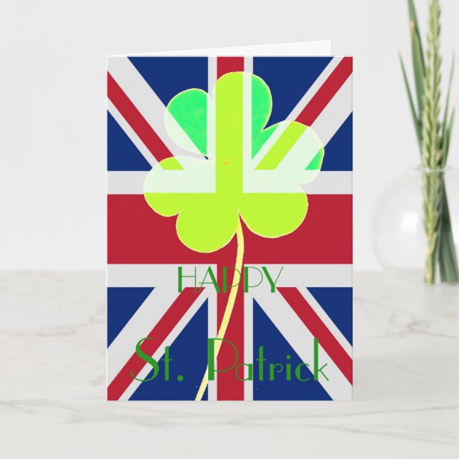Happy St. Patrick Irish Shamrock UK Flag Funny Card (Front)