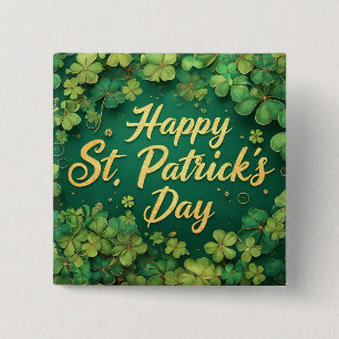 Happy St. Patrick’s Day Clover Design 15 Cm Square Badge