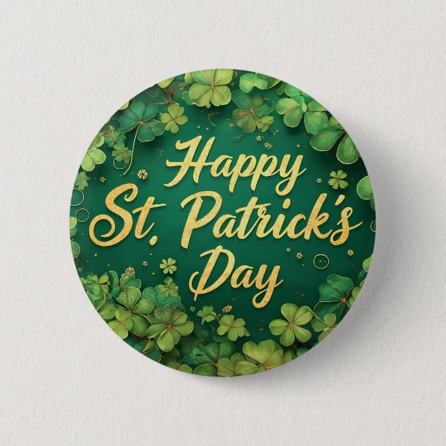 Happy St. Patrick’s Day Clover Design 6 Cm Round Badge (Front)