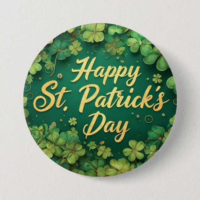 Happy St. Patrick’s Day Clover Design 7.5 Cm Round Badge (Front)