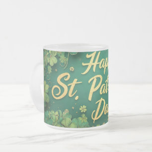 Happy St. Patrick’s Day Clover Design Frosted Glass Coffee Mug