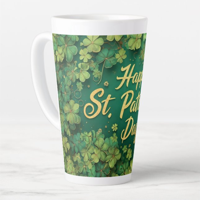 Happy St. Patrick’s Day Clover Design Latte Mug (Left Angle)