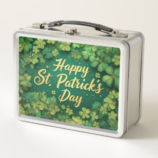 Happy St. Patrick’s Day Clover Design Metal Lunch Box