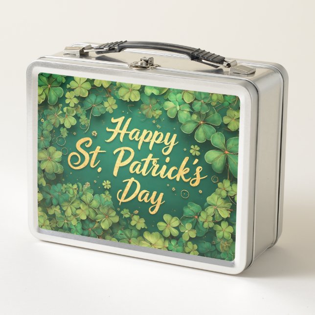 Happy St. Patrick’s Day Clover Design Metal Lunch Box (Front)