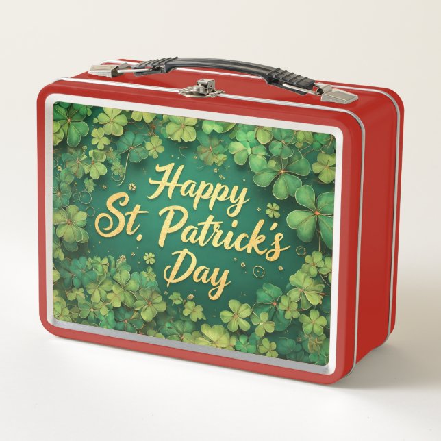 Happy St. Patrick’s Day Clover Design Metal Lunch Box (Front)