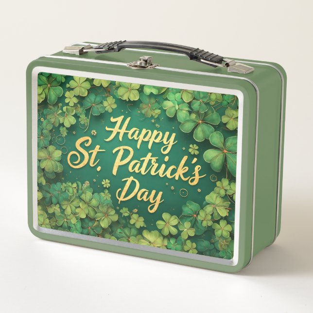 Happy St. Patrick’s Day Clover Design Metal Lunch Box (Front)