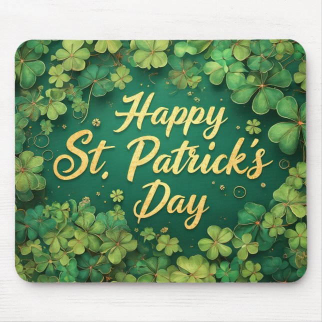 Happy St. Patrick’s Day Clover Design Mouse Mat (Front)
