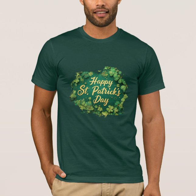 Happy St. Patrick’s Day Clover Design T-Shirt (Front)
