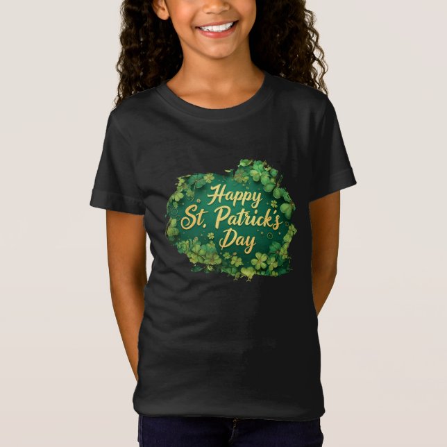 Happy St. Patrick’s Day Clover Design T-Shirt (Front)