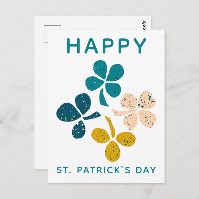 Happy St. Patrick`s day Clover Shamrock Drawing Postcard (Front/Back)