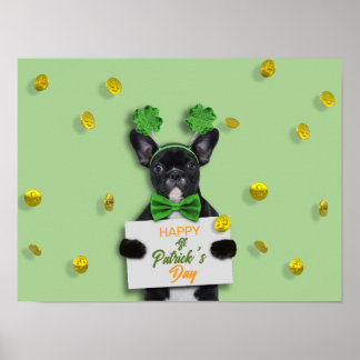 Happy St. Patrick’s Day Cute French Bulldog Clover Poster
