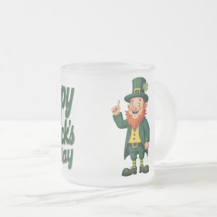 Happy St. Patrick’s Day Cute Leprechaun Frosted Glass Coffee Mug