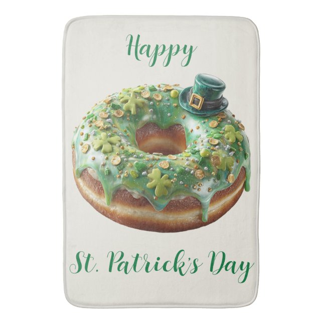 Happy St. Patrick’s Day Donut with Leprechaun Hat Bath Mat (Front Vertical)