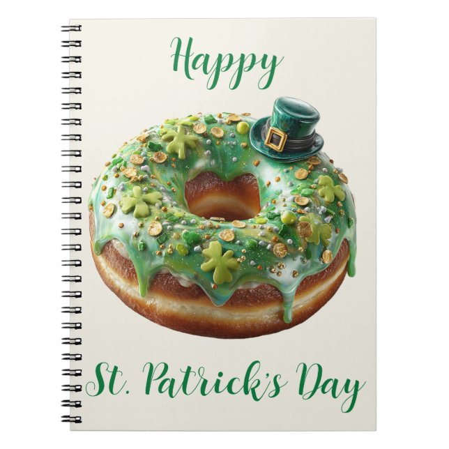 Happy St. Patrick’s Day Donut with Leprechaun Hat Notebook (Front)
