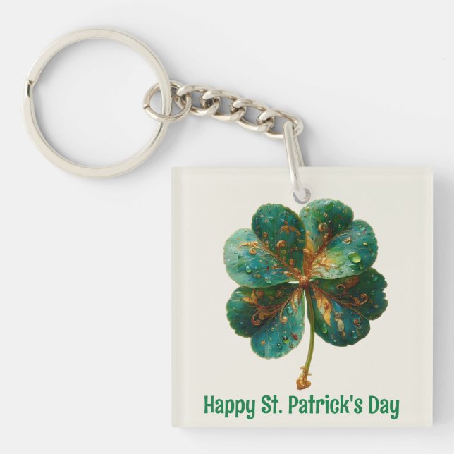 Happy St. Patrick’s Day Elegant Shamrock Key Ring (Front)