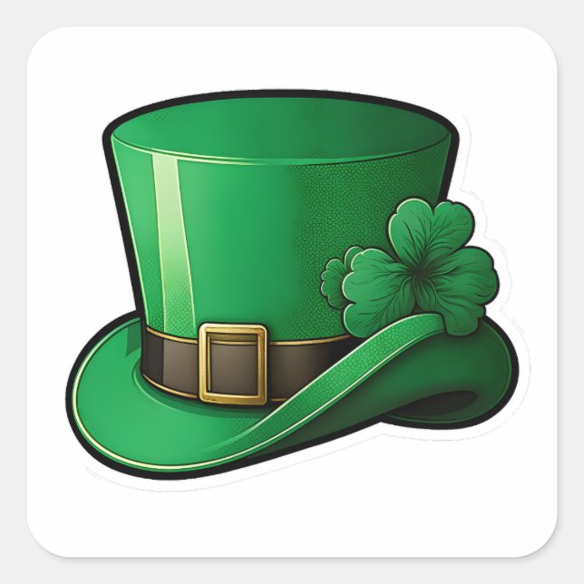 Happy St Patrick’s Day Green Leprechaun Hat Square Sticker (Front)