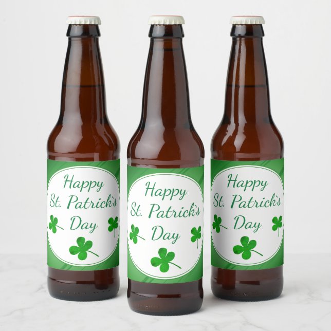 Happy St. Patrick`s Day Irish Green Shamrock Beer Bottle Label (Bottles)