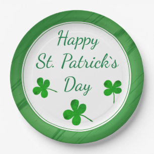 Happy St. Patrick`s Day Irish Green Shamrock Paper Plate