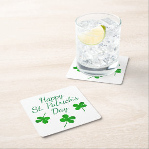 Happy St. Patrick`s Day Irish Green Shamrock Square Paper Coaster