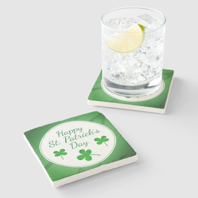 Happy St. Patrick`s Day Irish Green Shamrock Stone Coaster (Side)