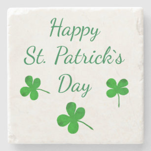 Happy St. Patrick`s Day Irish Green Shamrock Stone Coaster