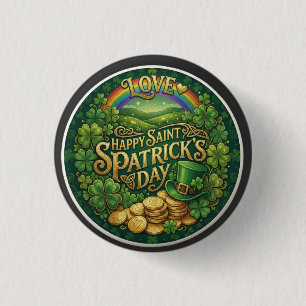 Happy St. Patrick’s Day Love Heart Rainbow Shamroc 3 Cm Round Badge