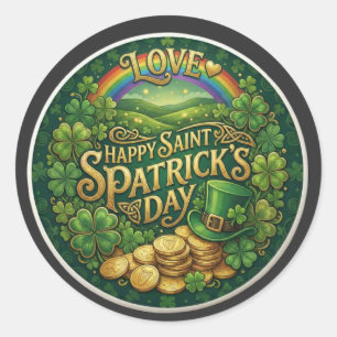 Happy St. Patrick’s Day Love Heart Rainbow Shamroc Classic Round Sticker