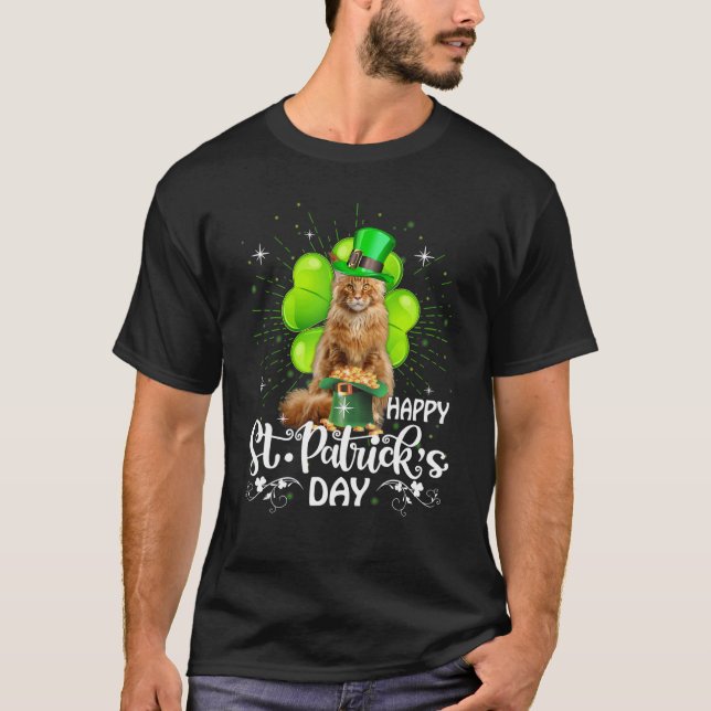 Happy St Patrick S Day Maine Coon Cat Shamrock Luc T-Shirt (Front)