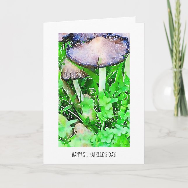 Happy St. Patrick’s Day Mushrooms & Green Clover Card (Front)