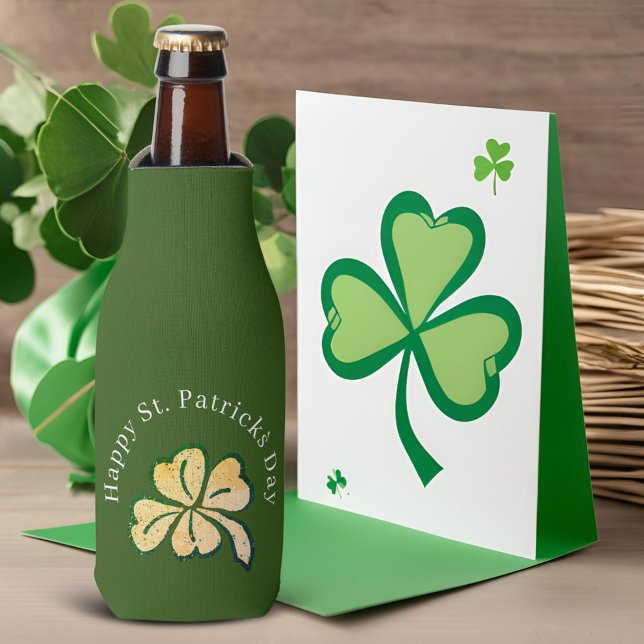 Happy St. Patrick`s Day Shamrock Clover  Bottle Cooler (Creator Uploaded)