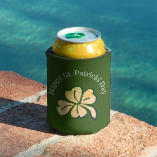 Happy St. Patrick`s Day Shamrock Clover Green Can Cooler