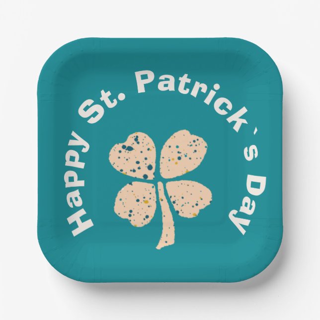 Happy St. Patrick`s Day Shamrock Clover Paper Plate (Front)