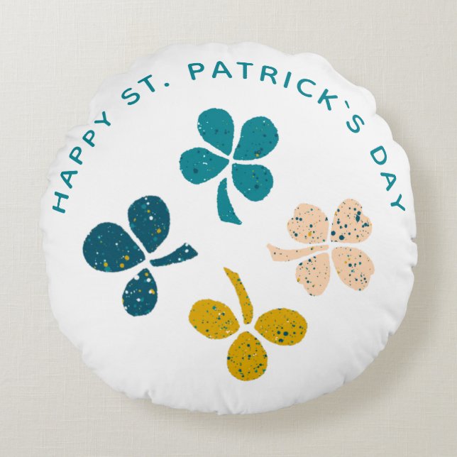 Happy St. Patrick`s Day Shamrock Clover Round Cushion (Front)