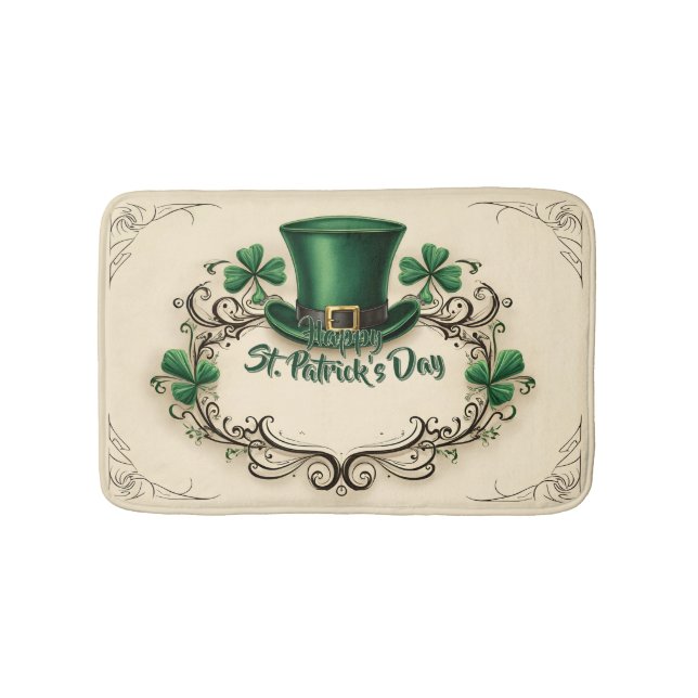 Happy St. Patrick’s Day Shamrock Design Bath Mat (Front)