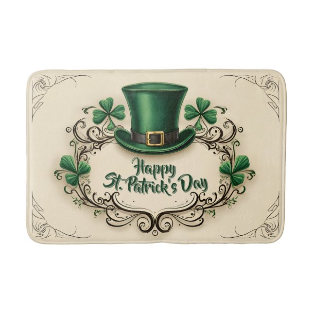 Happy St. Patrick’s Day Shamrock Design Bath Mat (Front)