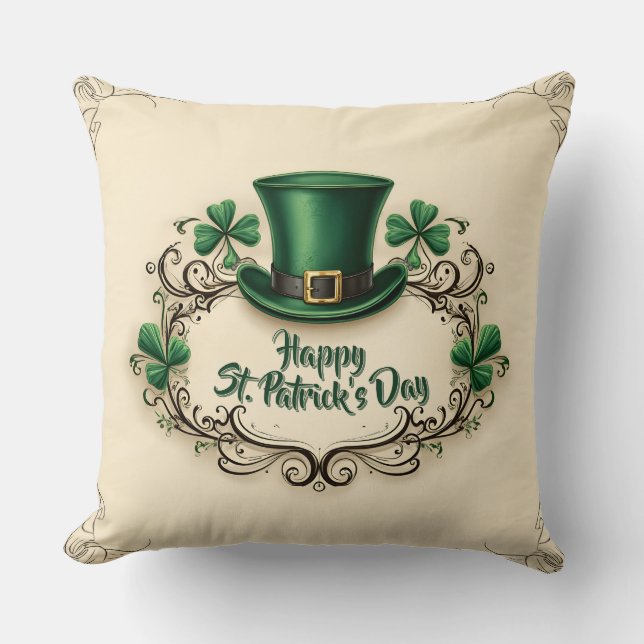 Happy St. Patrick’s Day Shamrock Design Cushion (Front)