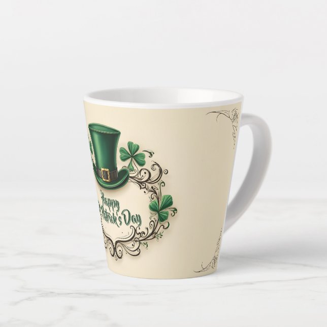 Happy St. Patrick’s Day Shamrock Design Latte Mug (Right Angle)