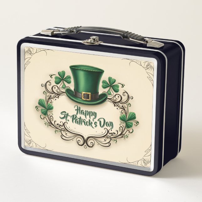 Happy St. Patrick’s Day Shamrock Design Metal Lunch Box (Front)