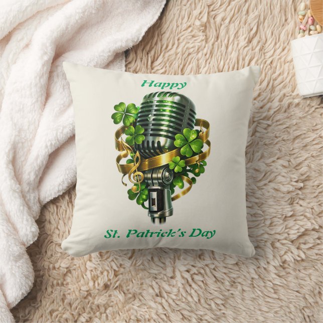 Happy St. Patrick’s Day Shamrock & Microphone Cushion (Blanket)
