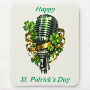 Happy St. Patrick’s Day Shamrock & Microphone Mouse Mat