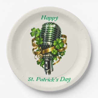 Happy St. Patrick’s Day Shamrock & Microphone Paper Plate