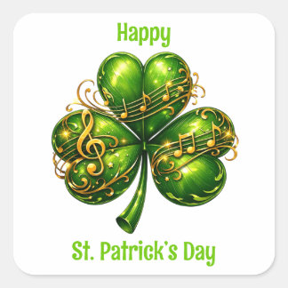 Happy St. Patrick’s Day Shamrock Music Square Sticker