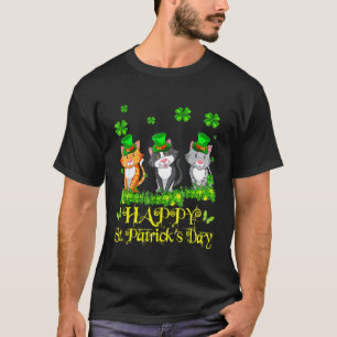 Happy St Patrick S Day Three Cute Cats Funny 2022 T-Shirt