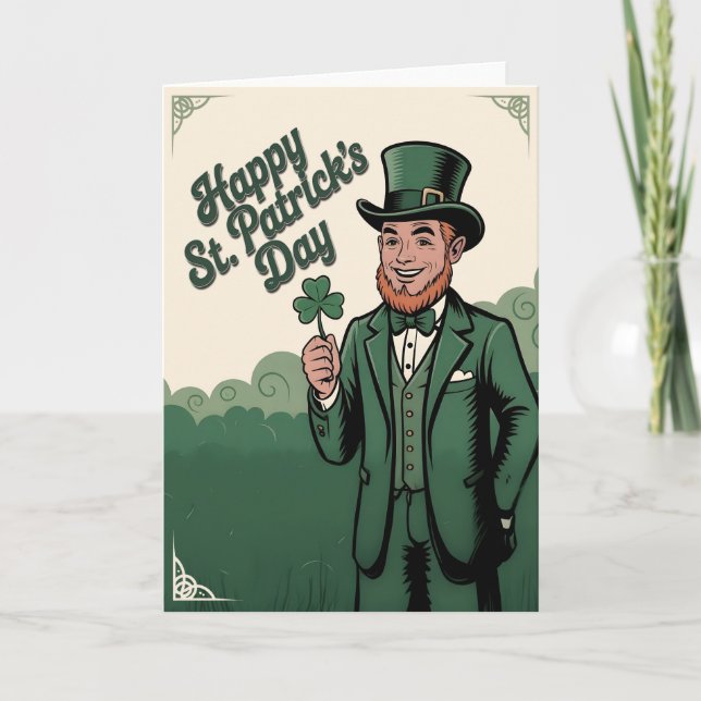 Happy St. Patrick’s Day Vintage Leprechaun Card (Front)